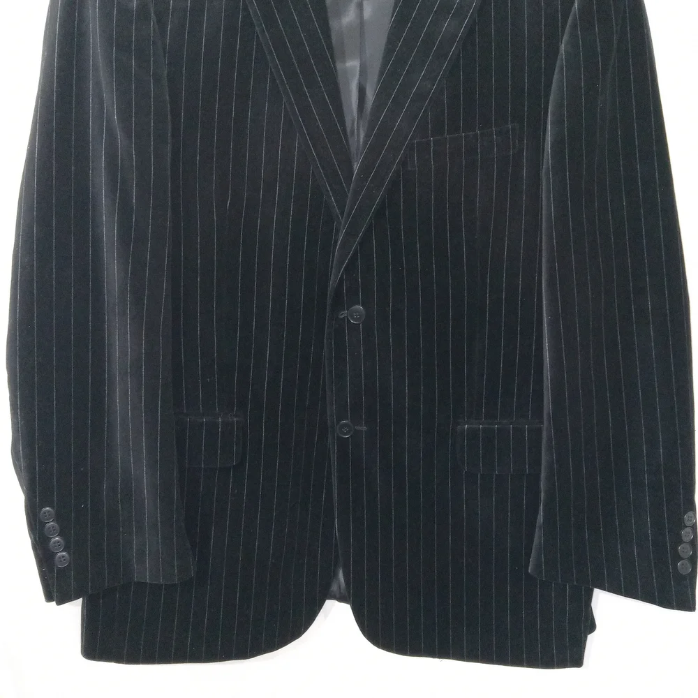 Andrew Fezza Velvet Pinstripe Blazer Mens 42R Black Luxury Sport Coat
